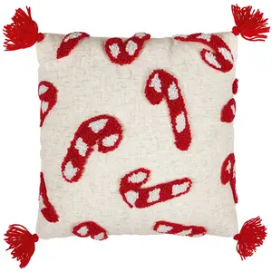 Candy Canes with Tassels Tufted Pillow