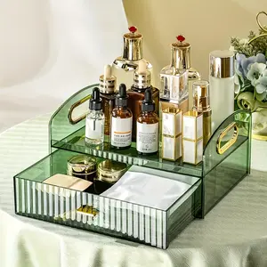 Makeup Organizer with Stackable Drawers Countertop Organizer for Cosmetics, Ideal for Countertop Bathroom Vanity Dresser for Lipstick Brushes and Nail Polish(Large Clear)