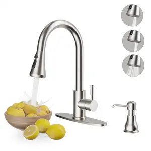 VXV Kitchen Faucets, Matte Black Kitchen Faucet with Pull-Down Sprayer, Stainless Steel Sink Faucet for Farmhouse, RV, and Bar, Pull Out Kitchen Faucet with Deck Plate and 1/2'' Adapters