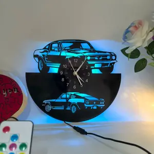 Classic Car Pattern Wall Clock, 1 Count USB Rechargeable Round Wall Clock, Creative Wall Decor for Home Living Room Bedroom, Home Decor, Led Wall Clocks