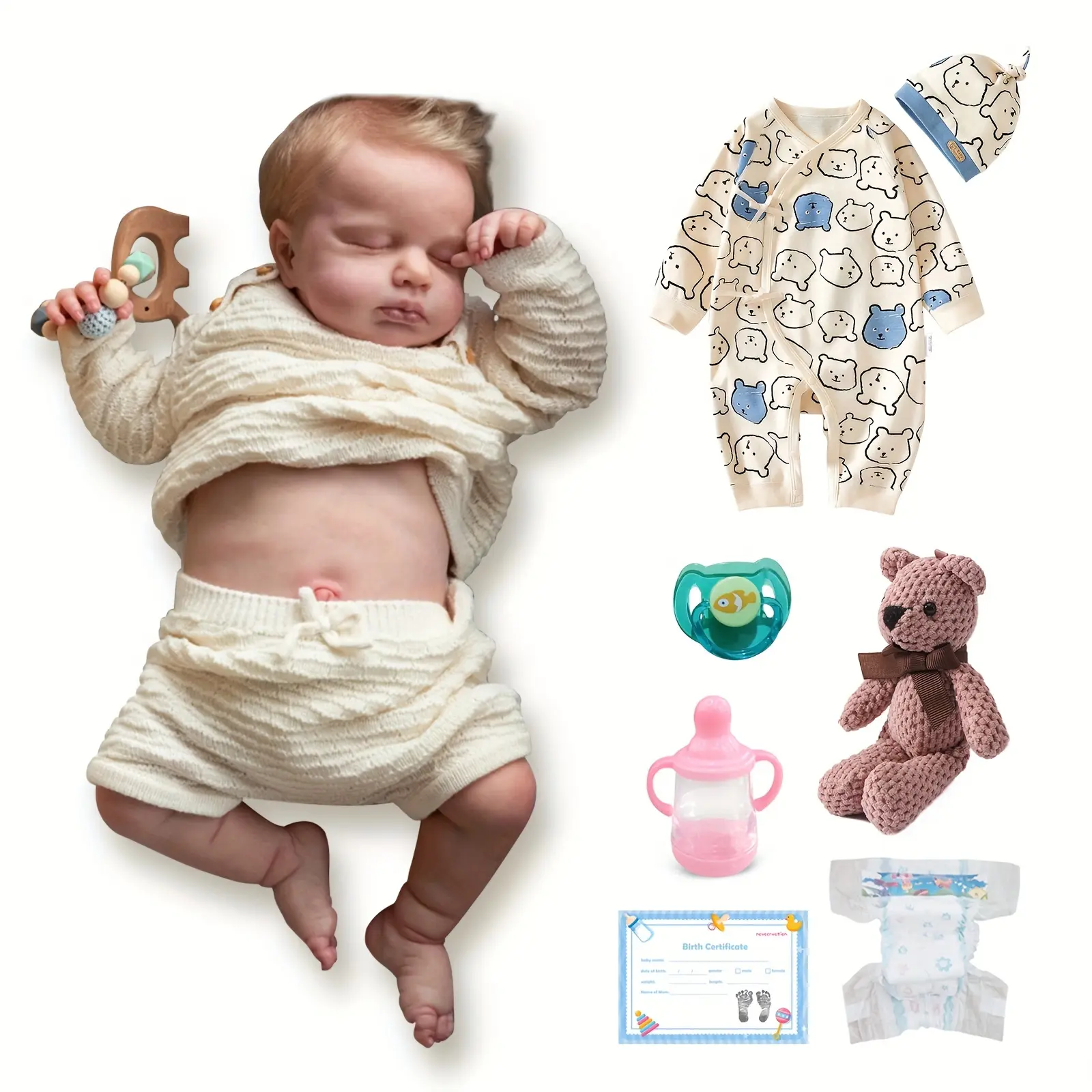 19" Lifelike Reborn Child Doll - Soft Body, Vinyl Material, Realistic Sleeping Child Perfect Birthday and Christmas Gift