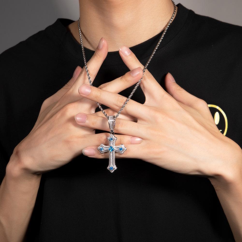 TISXTISW-HIPHOP Style Ice Necklace Jewelry 2 Piece Set, Single Cross Pendant + Twist Necklace, Tricolor Cross Necklace, Blue, Purple, Pink.  accessories for daily use necklace  merch