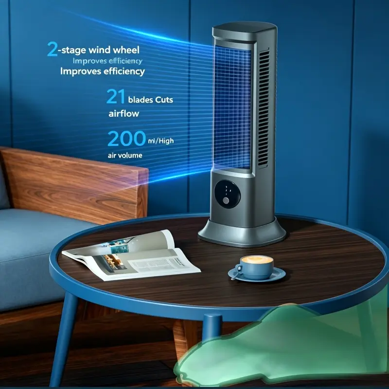 Modern Tower Shape Corded Bladeless Desk Fan - Adjustable Wind, Compact Fit, Detachable Base, Dual Desktop/Stand-Alone Use for Air Circulation in Small Spaces (Dormitories, Bedrooms), Fan For Bedroom, Tower Fan