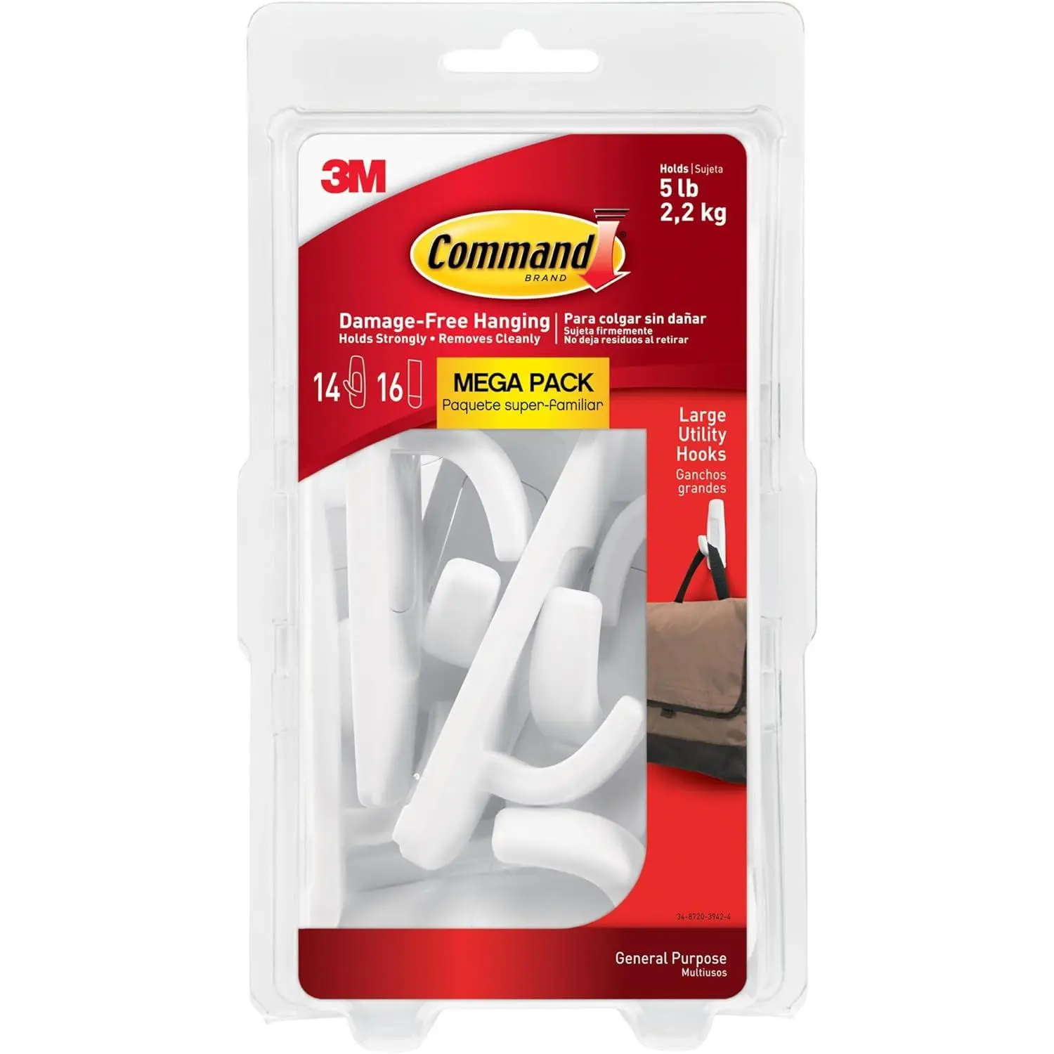 Command Large White Hooks, 14 Hooks, 16 Strips | Damage-Free Hanging Wall Hooks with Adhesive Strips, No Tools Adhesive Hooks for Hanging Decor, Holds up to 5 Lb (Copy)