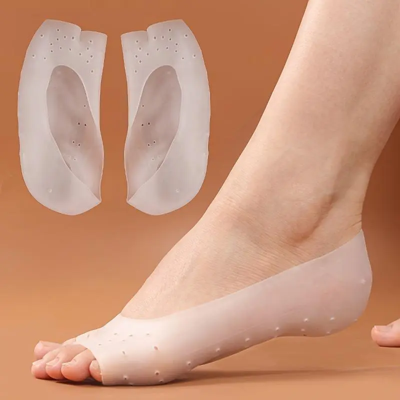 1pair For Dry Cracked Feet, Silicone Gel Moisturizing Socks - Anti-Crack Foot Care with Soft Stretch Fabric, Open Toe Heel Protectors, All-Season Comfort, Mothers Day Socks, Soft Comfy Socks