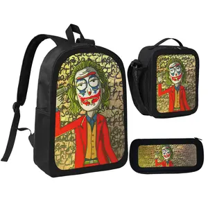 Rick Sanchez as Joker Crossover Graphic Backpack, Cool Mad Scientist Clown Style Print School Bag, Lightweight Durable Casual Daypack, Breathable Adjustable Shoulder Bag, Trendy Dark Humor Art Gift For Teens, Kids And Cartoon Mashup Fans
