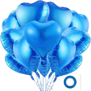 12Pcs Blue Heart Balloons, 18 Inch, Love, Valentine's Day, Wedding
