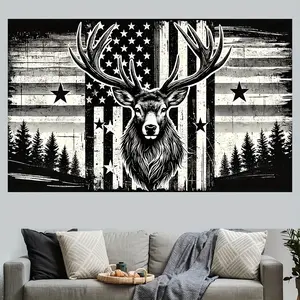 Deer Flag Tapestry American Flag Backdrop Rustic Wildlife Theme Wall Hanging Photography Background Country Decor for Living Room Bedroom Indoor Outdoor Home Decoration