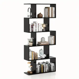 Homasis 5-Tier Bookshelf Geometric S-Shaped Bookcase Room Divider Storage Display Shelf