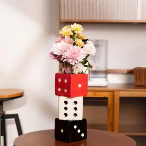 MOUGIGI Dezeen Funky Dice Vase - Unique Ceramic Home Decor For Bars |   Stylish Black, White & Red Geometric Design |   Perfect For Fresh, Dried, Or Artificial Flower Arrangements |   Ideal Gift For Art Lovers