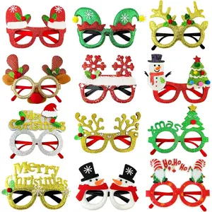 Christmas Accessories Bulk 24 Pack - Xmas Glitter Glasses Frames to Wear,  Size Holiday Eyeglasses Party Favors Supplies, Friendsmas Classroom Gifts Prizes Photo Props Decor for Costume