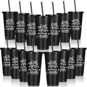 15 Pcs 24 oz Black Plastic Tumbler with Straw Lid Employee Appreciation Gifts for Men Team Christmas Office Coworkers