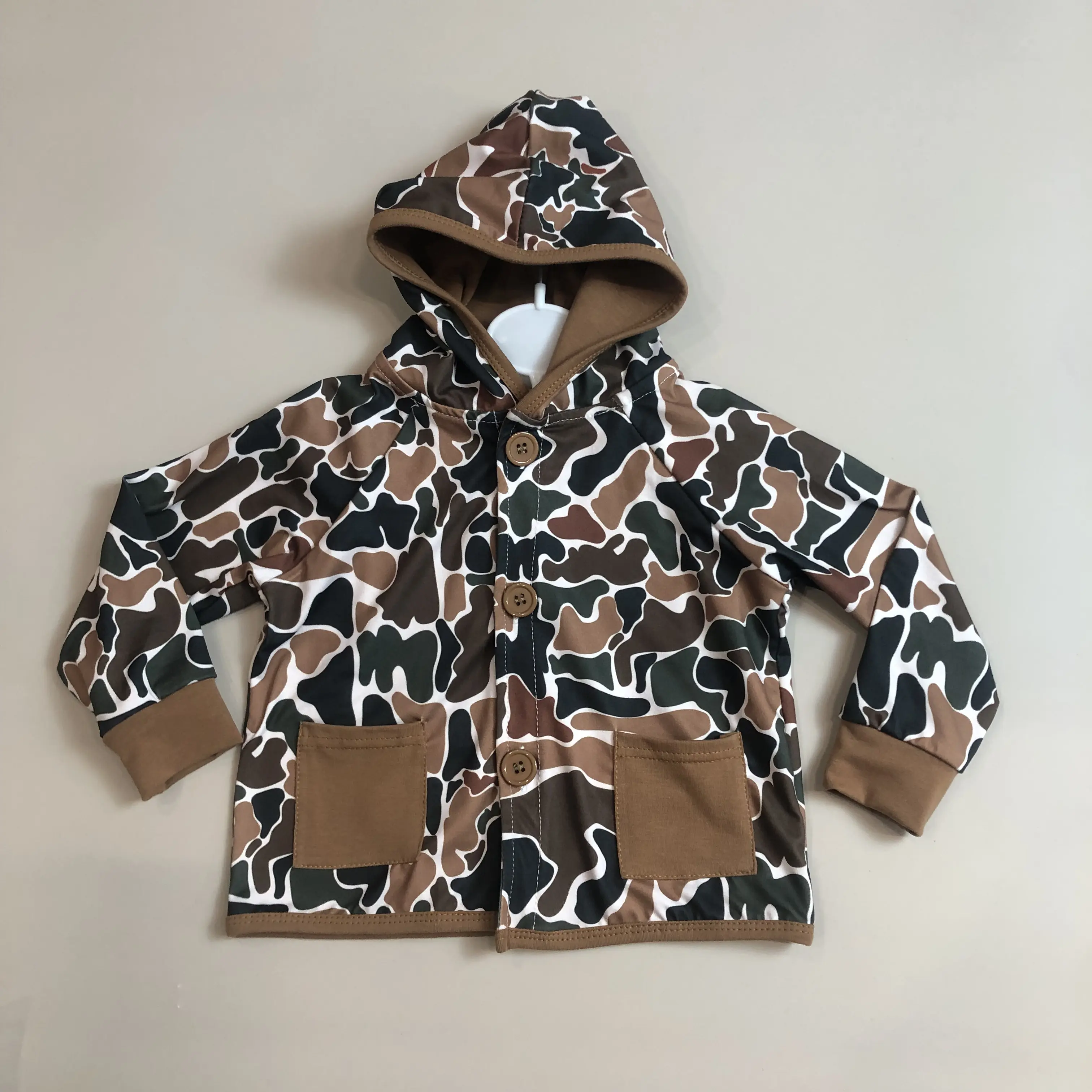 Boy's 3-4 Years Camouflage Hooded Long Sleeve Crew Neck Jacket - Buttons, Pockets, Elastane Winter School Hunting Outerwear BT1442 (TTS Fit)