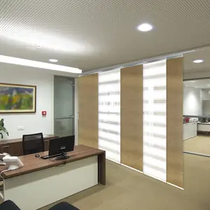 5-Panel Single Rail Panel Track Blind Extendable 58"-110"W x 91.4"H, Panel width 23.5", Macadamia, Canary