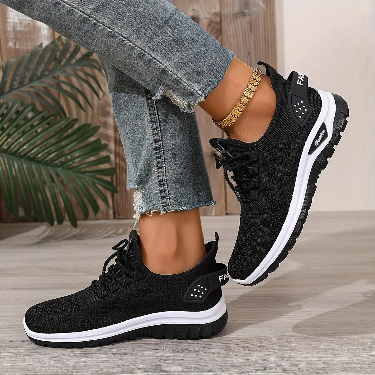 OFIREND Women's Casual Lace-Up Sneakers, White Knit Breathable Shoes with Non-Slip Sole for Comfortable Work & Travel Wear, Shoes For Women, Non Slip Shoes For Work