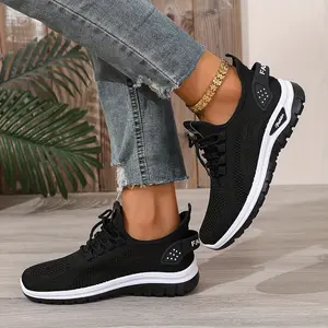 OFIREND | Trendy Women's Breathable Mesh Lace-Up Sneakers – White Knit, Non-Slip Sole, Comfortable Casual Shoes for Work & Travel