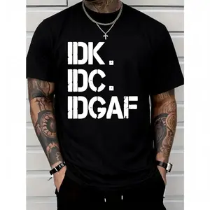 IDK IDC IDGAF Print Men'S Short Sleeve Casual T-Shirt, Crew Neck Tee Tops, Summer Outdoor Daily Wear