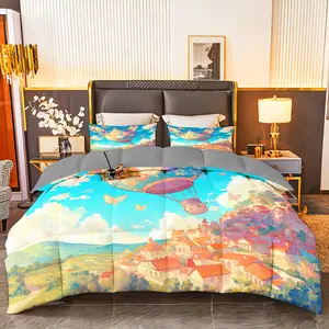 3pcs (1 comforter + 2 pillowcases) Bedding Set All-Season Soft & Fluffy, Hypoallergenic, Wrinkle & Fade Resistant, Easy-Care, Queen/King/Full Size, Whimsical Floral & Fantasy Balloon Pattern, Premium Durable Fabric for Bedroom Guest Room Home Dorm