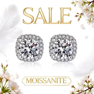 Square Cut Moissanite Stud Earrings S925 Silver Needle Daily Wear Accessory