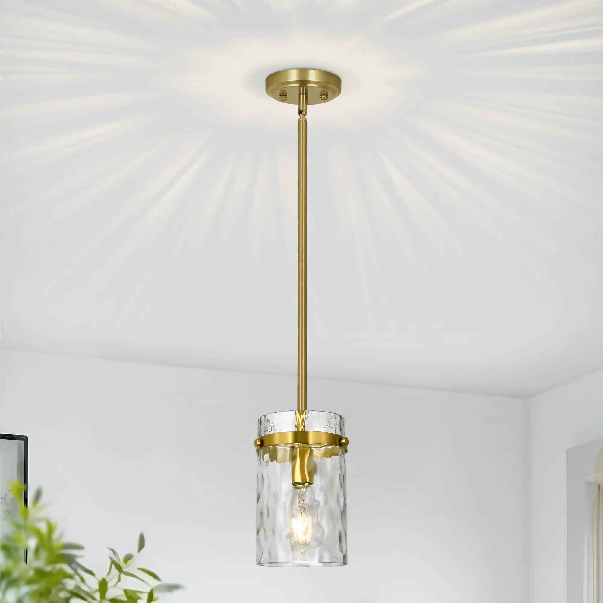 5.11in Pendant Light Modern Hammered Glass Cylinder for Kitchen Island（1 LIGHT）