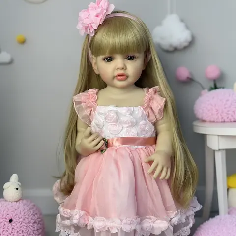 22-in (55 cm) Unisex Betty Realistic Reborn Toddler Doll - 1.3kg (2.6lbs) Full Vinyl Body, Long Hair, Anatomically Correct, Translucent Nails, Powder-Added Realism, Bath-Ready for Water Play, Manual Role Play, Gift-Ready for Birthdays