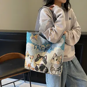 Korean-style large-capacity linen canvas shoulder bag for women, 2026 new trendy versatile cute casual handbag
