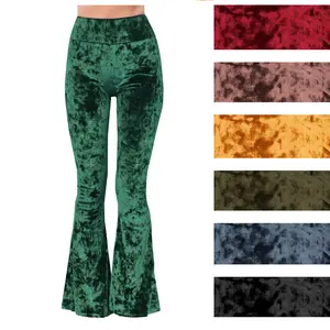 Daisy Del Sol Crushed Velvet Bell Bottom Flare Stretch Knit High Waisted Rise 70s Hippie Gypsy Bohemian Festival Halloween Witch Holiday Legging Pants