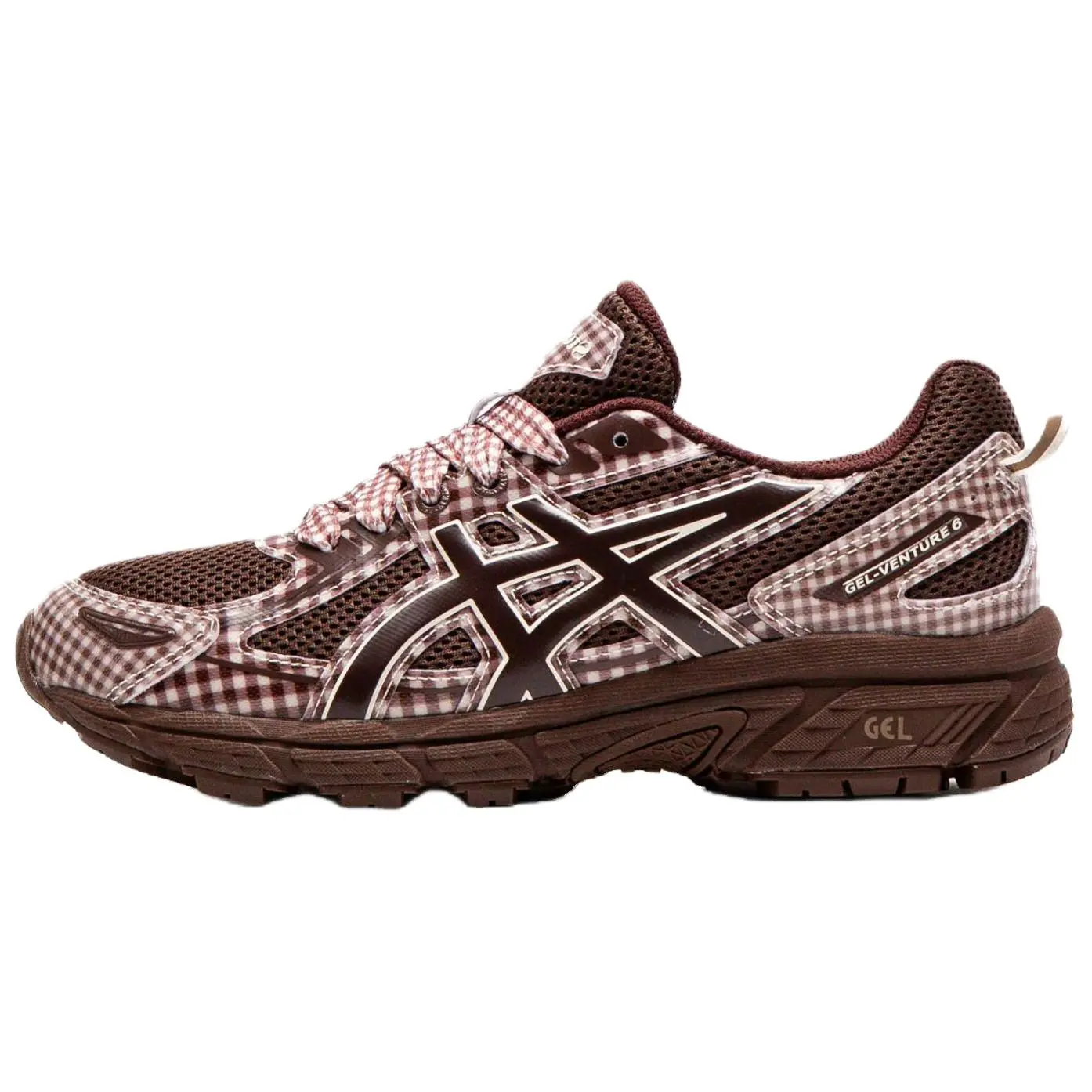 ASICS GEL Venture 6 Story Mfg. Reddish Brown Gingham Stylish Comfortable Low Top Running Shoes Unisex 1203A712-200