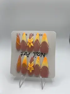 Autumn Blossom Press-On Nails (Brown & Orange Floral)