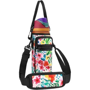 Neoprene Water Bottle Holder Bag with Phone Pocket , Water Bottle Carrying Bag ,with Adjustable  Strap,for 24oz/30oz/40oz Stainless Steel Water Bottle