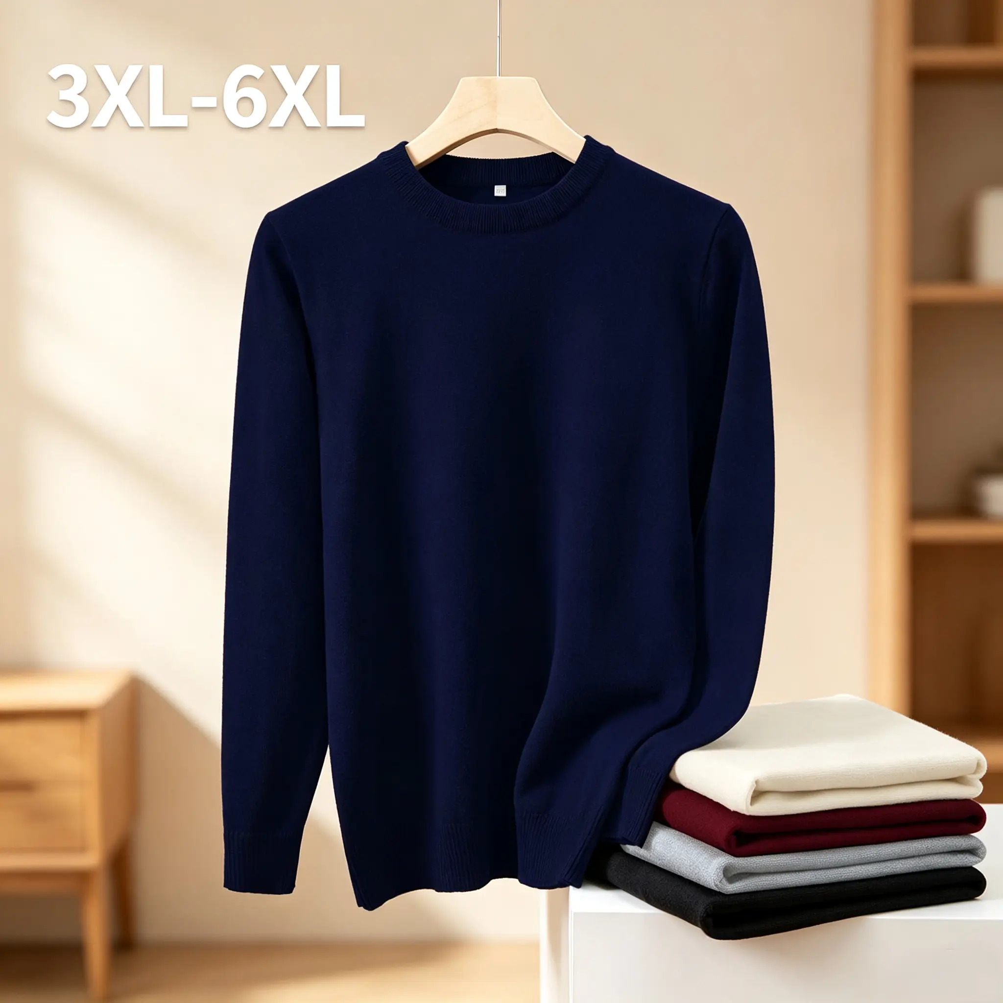 Men's Plus Size Regular Fit Basic Crew Neck Knitted Sweater - Solid Color, Long Sleeve, Lightweight Casual Pullover, Available in 3XL-6XL