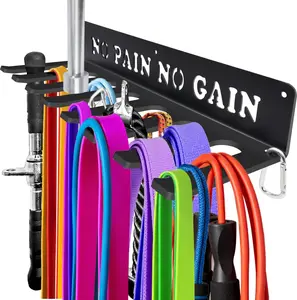Heavy Duty 8 Hook Gym Wall Organizer – Workout Gear Storage Rack for Bands, Barbells & Lifting Belts