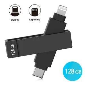 iXflash 128GB Lightning & USB C 3.2 Photo Stick Flash Drive for iPhone, iPad, Mac, & PC - Black