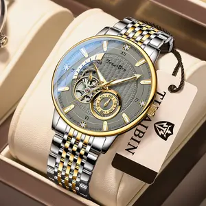 TINAIBIN Men's Diamond Business Formal Pointer Automatic Mechanical Watch Stainless Steel Waterproof Luminous Two-color Luxury Casual Watch