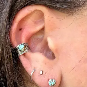 5mm Number 8 Turquoise Sterling Silver Ear Cuff | Floral Doodle Band, No-Piercing Earring