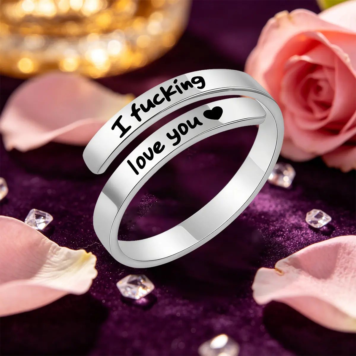 I Fcking I Love You Ring For Women, Adjustable Stainless Steel Engraved Heart Spiral Wrap Twist Vintage Promise Rings To My Girlfriend/Wife Birthday Gifts Jewelry