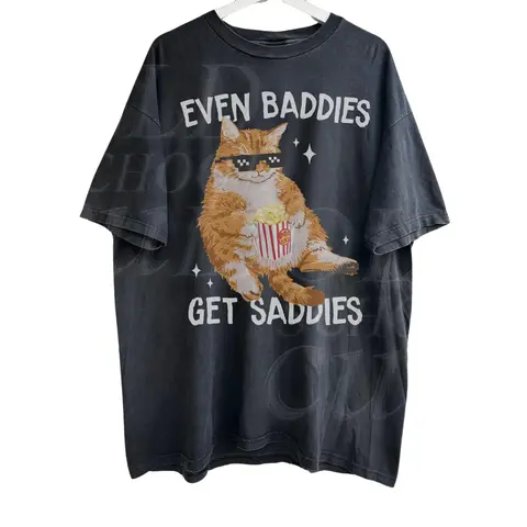 Baddies Saddies Meme T-Shirt Retro Vintage Cotton, Weirdcore Ironic Mental Health Funny Graphic Tee, High-Quality Handmade Custom Print Casual Streetwear Unisex Adult Crewneck Shortsleeve Top
