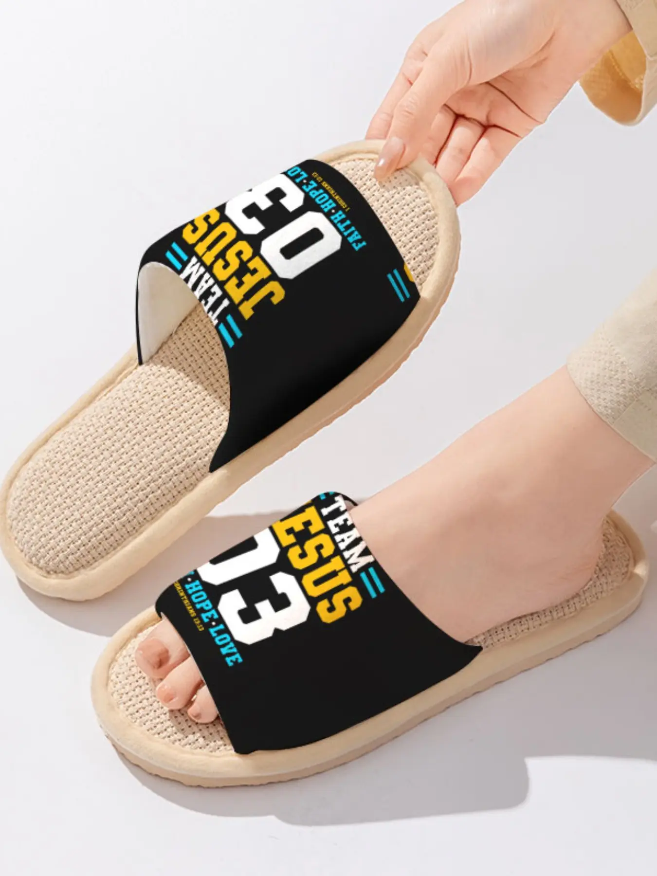Team Jesus 03 Faith-Inspired Sports Slippers, Breathable Non-Slip Comfortable Indoor Slides, Summer Home Footwear for Men and Women