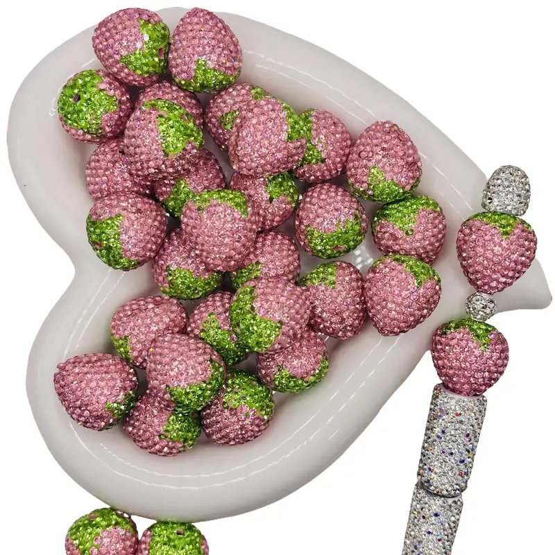 Adorable Fancy Bead Mix with Pink & Red Strawberries Colorful Flower Daisy Designs and Glam Rhinestone Accents for Creative Projects
