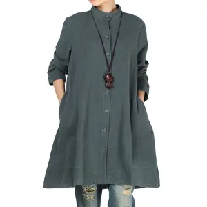Mordenmiss Women's Button Down Shirts Long Sleeve Cotton Linen Oversized Lightweight Blouse Jacket with Pockets