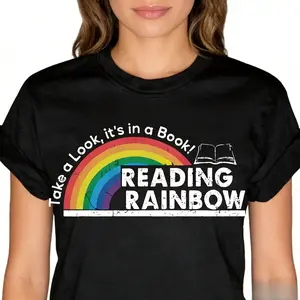 Womens  Short Sleeve Rainbow Graphic Tee Reading Lover Shirt Cute Teacher Librarian Outfit Soft Breathable Casual Summer Top