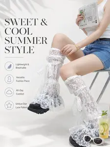 Women's Y2 Unique Lolita Star Fringe Bow Breathable Socks, Comfortable and Versatile, Perfect for Summer, Casual Fitted Style
