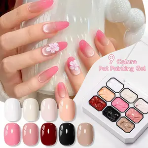 Osnailmall 9 Colors 4-In-1 Pat Painting Nail Gel Polish, Summer Blossoms Gradient Nail Gel Varnish, Long-Lasting, Durable & Easy Application, Nail Art