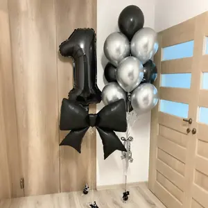 12pcs 32-Inch Number Balloons with Bowknots, Gothic Anniversary Balloon Set for Adult Birthday Party Decorations