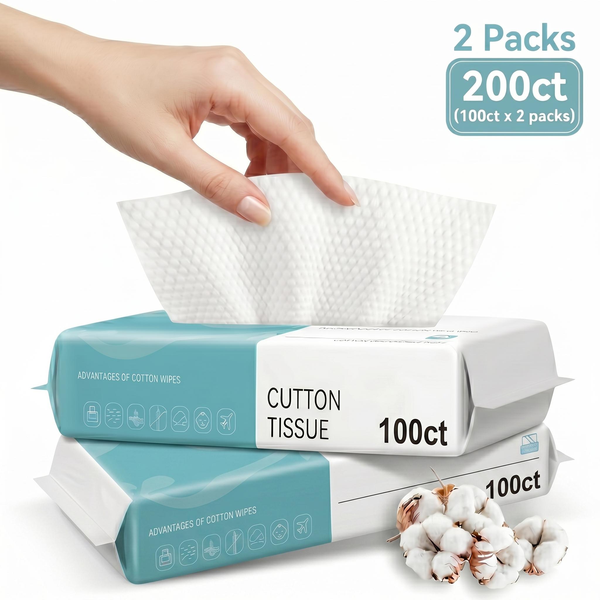Pack of 2 (200 CT) Disposable Face Towel, Cotton Facial Dry Wipe for Sensitive Skin, Facial Tissues for Skin Care, Facial Cleansing, Makeup Wipes, Makeup Remover Towels, Upgraded and Thickened