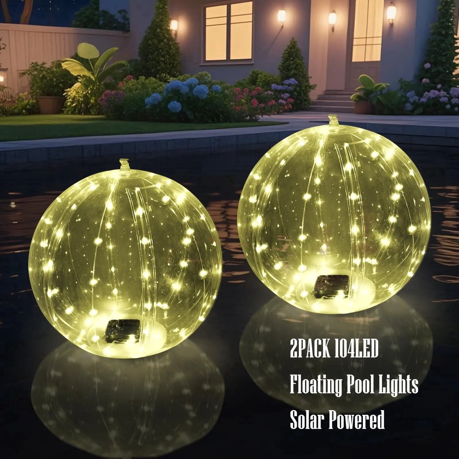 Unbranded 14-inch Floating Pool Light Balls, 2-Pack Solar-Powered LED Inflatable Water-Resistant Outdoor Lights, Eco-Friendly Warm White Holiday Decor for Pools