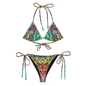 Vibrant Animal Print Bikini, Psychedelic Swimwear, Eco-Friendly Bikini Swimsuit, Multi-wear Top String Bikini, Padded Two Piece Bikini Set