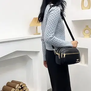 Leather Crossbody Bag for Women with Zipper | Small Camera Purse Shoulder Handbag Pocketbook