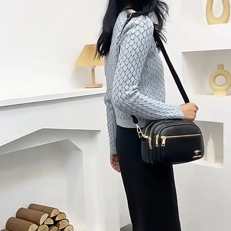 Leather Crossbody Bag for Women with Zipper | Small Camera Purse Shoulder Handbag Pocketbook