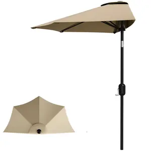 9FT Patio Umbrella Half Umbrella with Smooth Crank Lift, Outdoor Shade Canopy for Patio, Backyard, Deck, Balcony, Garden